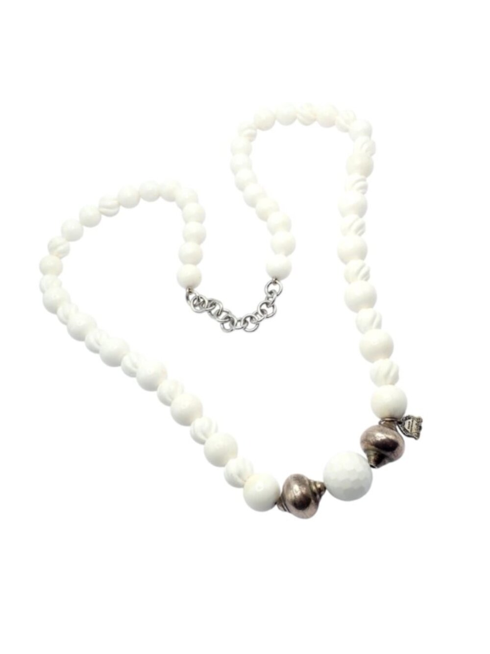 Rare! Vintage Mario Buccellati Free Time Silver Large White Stone Necklace 31"